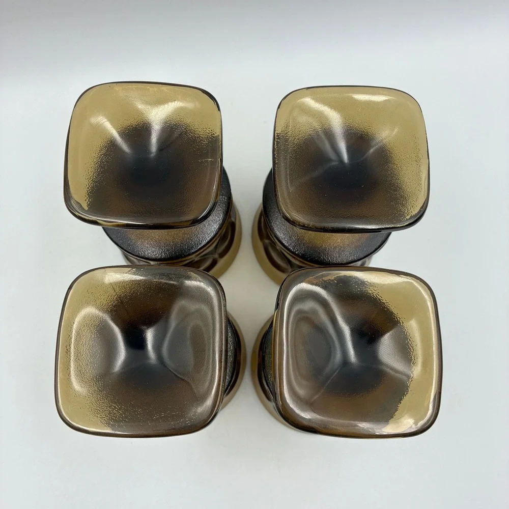 Noritake Spotlight Walnut Brown Goblets Set of 4 MCM Thumbprint Square Base